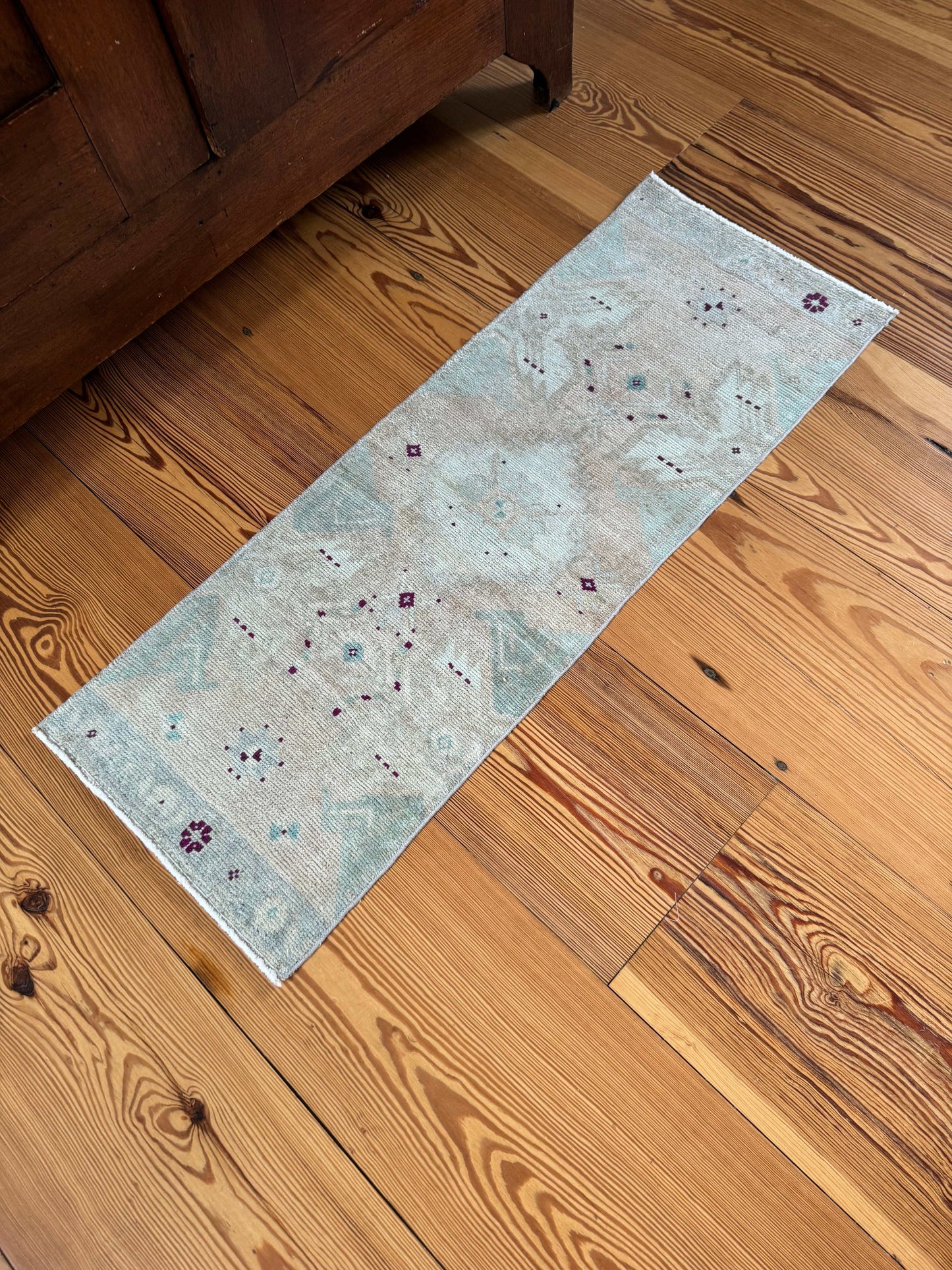 3'9" Small Runner Rug with neutral tones and magenta accents
