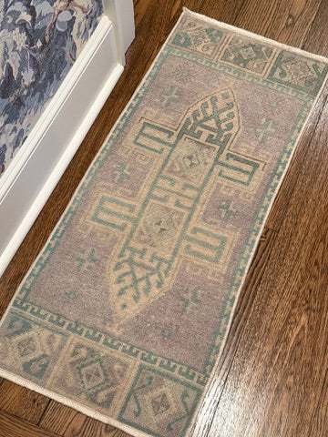 1'6" x 3'6" Turkish Mat with Purple and Aqua