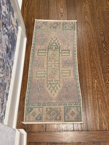 1'6" x 3'6" Turkish Mat with Purple and Aqua