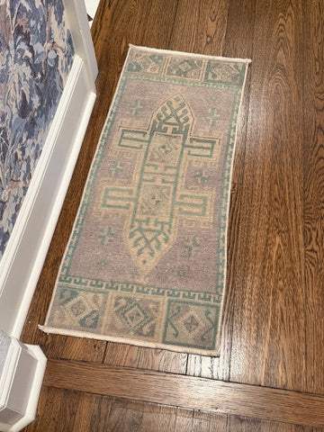 1'6" x 3'6" Turkish Mat with Purple and Aqua