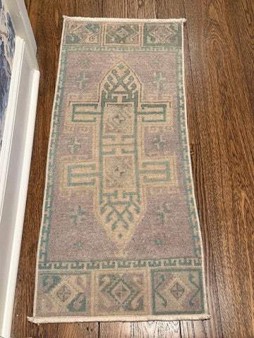 1'6" x 3'6" Turkish Mat with Purple and Aqua