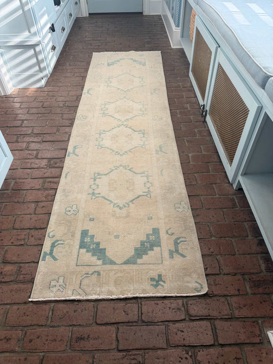 2'9" x 9'11" Runner with Blue and Beige