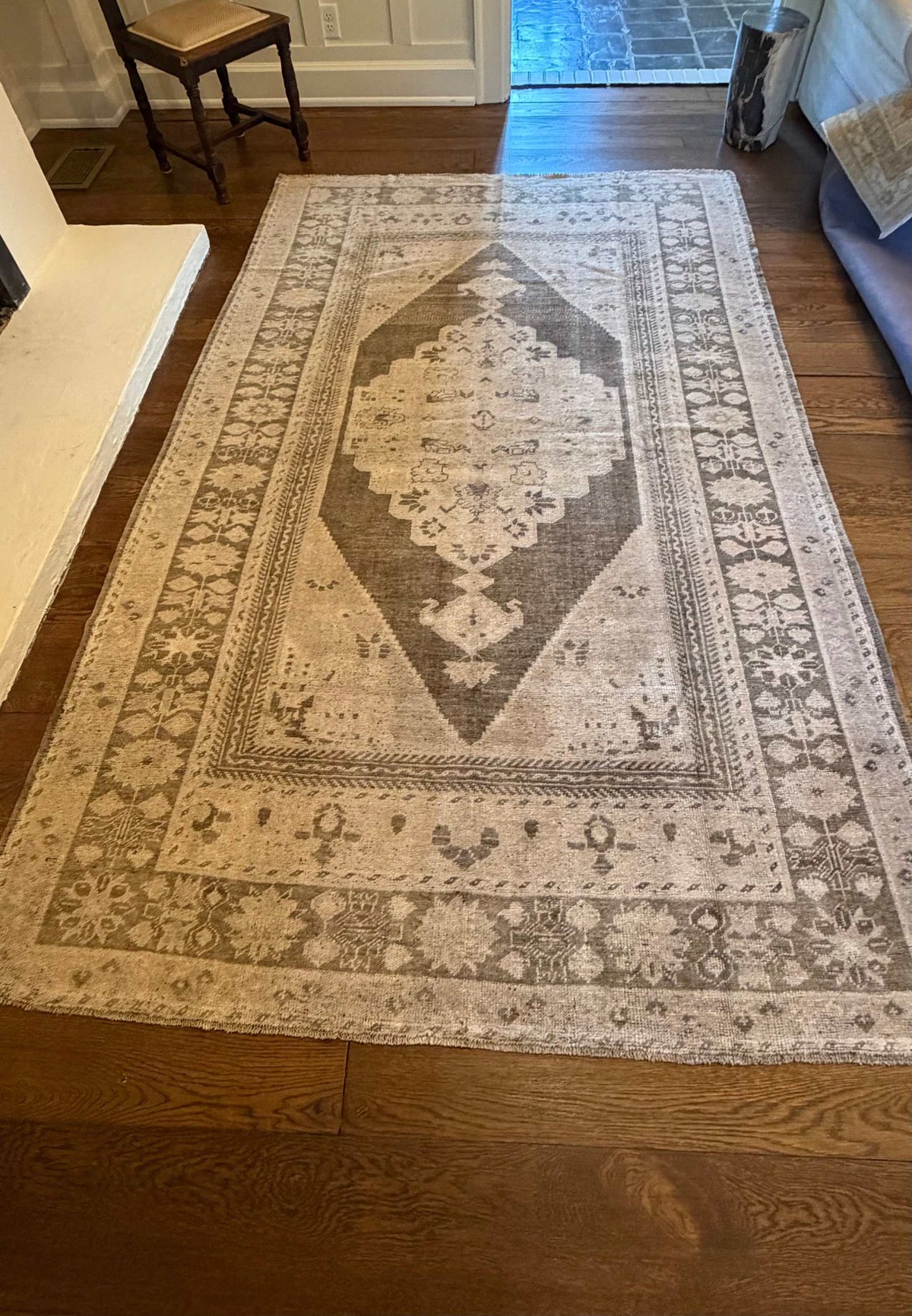 5’7”x9’1” Muted Olive Green and Mushroom Taupe Turkish Rug
