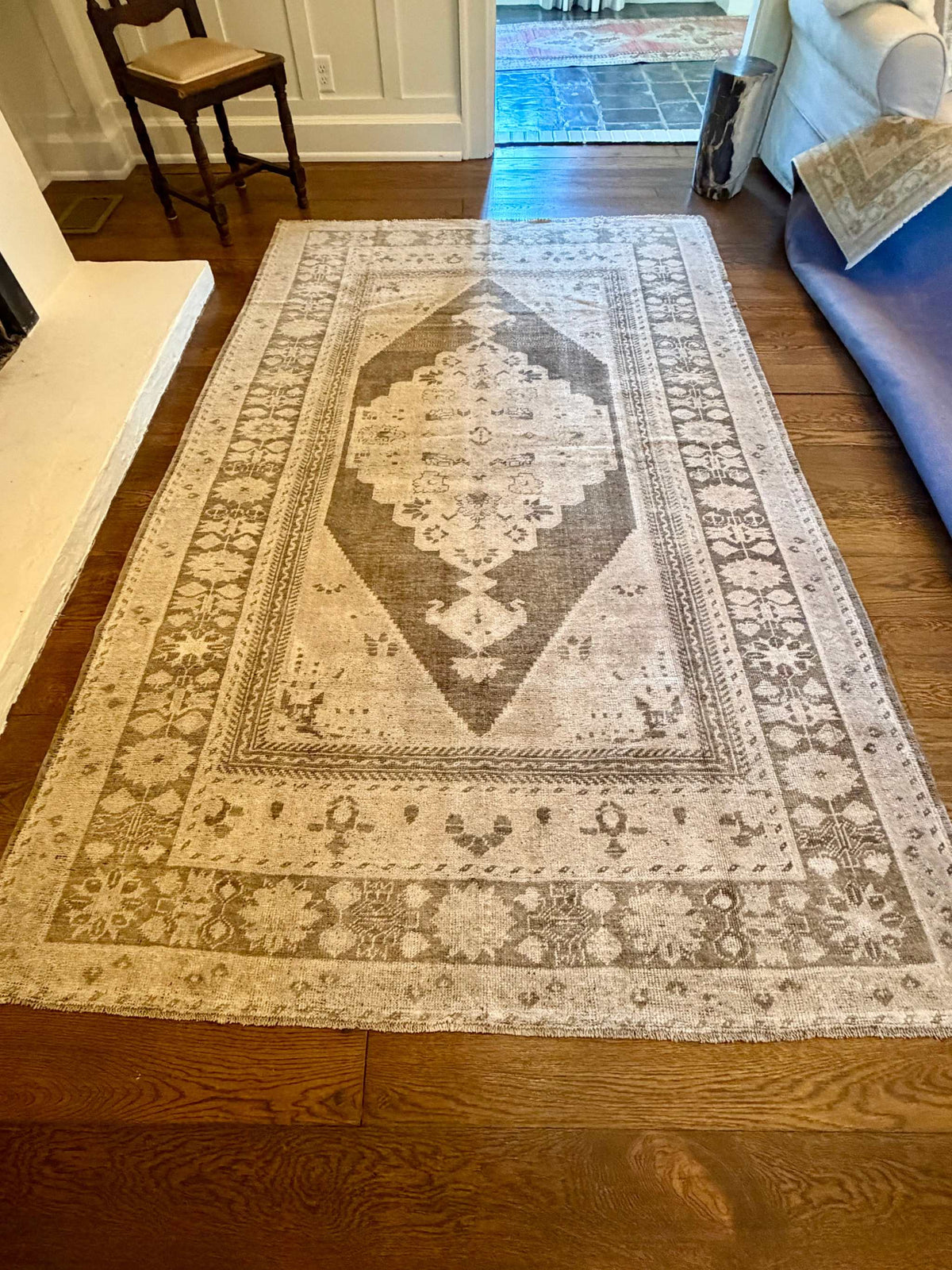 5’7”x9’1” Muted Olive Green and Mushroom Taupe Turkish Rug