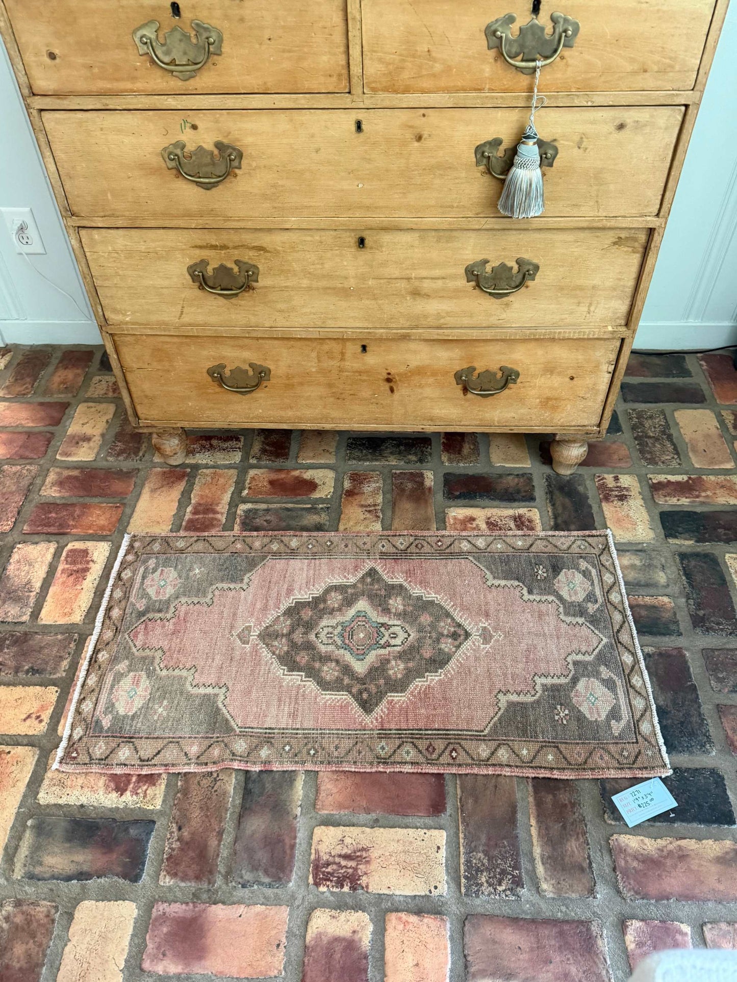 Small 1'9" x 3'4" vintage Turkish mat with brick red and brown hand-knotted wool design